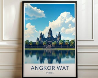 Quadro di Angkor Wat in Cambogia, poster di viaggio, decorazione murale del Sud-est asiatico, souvenir di viaggio, opera d'arte di un tempio storico, idea regalo