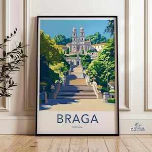 Braga Portugal Wall Art Print, Braga Cityscape Poster, Travel Art Print, European City Decor, Architectural Landmark Art
