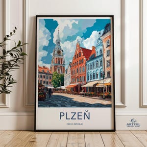 Plzen Czech Republic Wall Art, Cityscape Painting, Travel Poster, Europe Wall Decor, Czech Architecture, Building Illustration, City Print