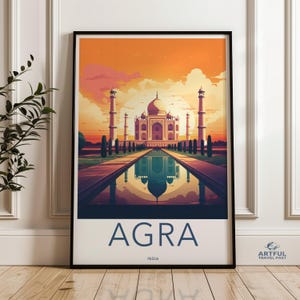 Agra Wall Art, Taj Mahal Print, India Travel Poster, Sunrise Artwork, Historical Monument Decor, Modern Home Decor, Architectural