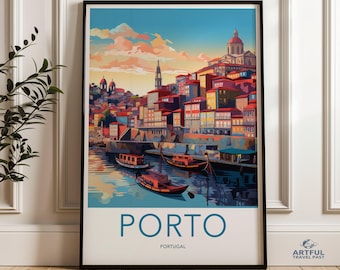 Porto Portugal Wall Art Print, Travel Poster, Cityscape Illustration, Home Decor, Colorful Artwork for Living Room, Office Decor