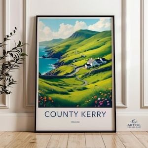 County Kerry landscape wall art, large nature print, travel poster, living room decor, scenic Ireland artwork, modern home decor