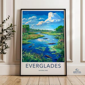 Everglades National Park, Scenic Wall Art, Landscape Poster, Nature Decor, Wildlife Print, Blue Sky, Greenery Illustration