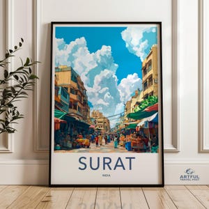 Surat India Cityscape Wall Art, Colorful Market Scene Print, Travel Poster, Vibrant Urban Decor, City Street Artwork
