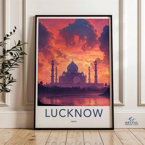 Lucknow India Sunset Wall Art Print, Taj Mahal Inspired Artwork, Majestic Architecture Poster, Vibrant Landscape Decor