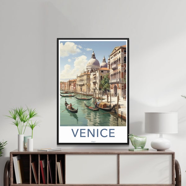 Art mural Venise Italie, affiche de voyage vintage, impression de paysage de gondole, paysage urbain italien, décoration d'intérieur, oeuvre d'art de bureau unique, cadeau pour elle