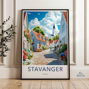 Stavanger Norway Wall Art, Beautiful Scandinavian Street Scene Print, Charming Village Landscape, Nordic Decor, Travel Poster