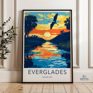 Everglades National Park Wandkunst, Florida Sonnenuntergang Naturdruck, Vogelreflexion Landschaft, Tropische Landschaft Poster