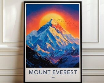 Mount Everest Wall Art Print, Tibet Mountain Poster, Nature Landscape Artwork, Himalayan Peak Painting, Travel Inspired Decor