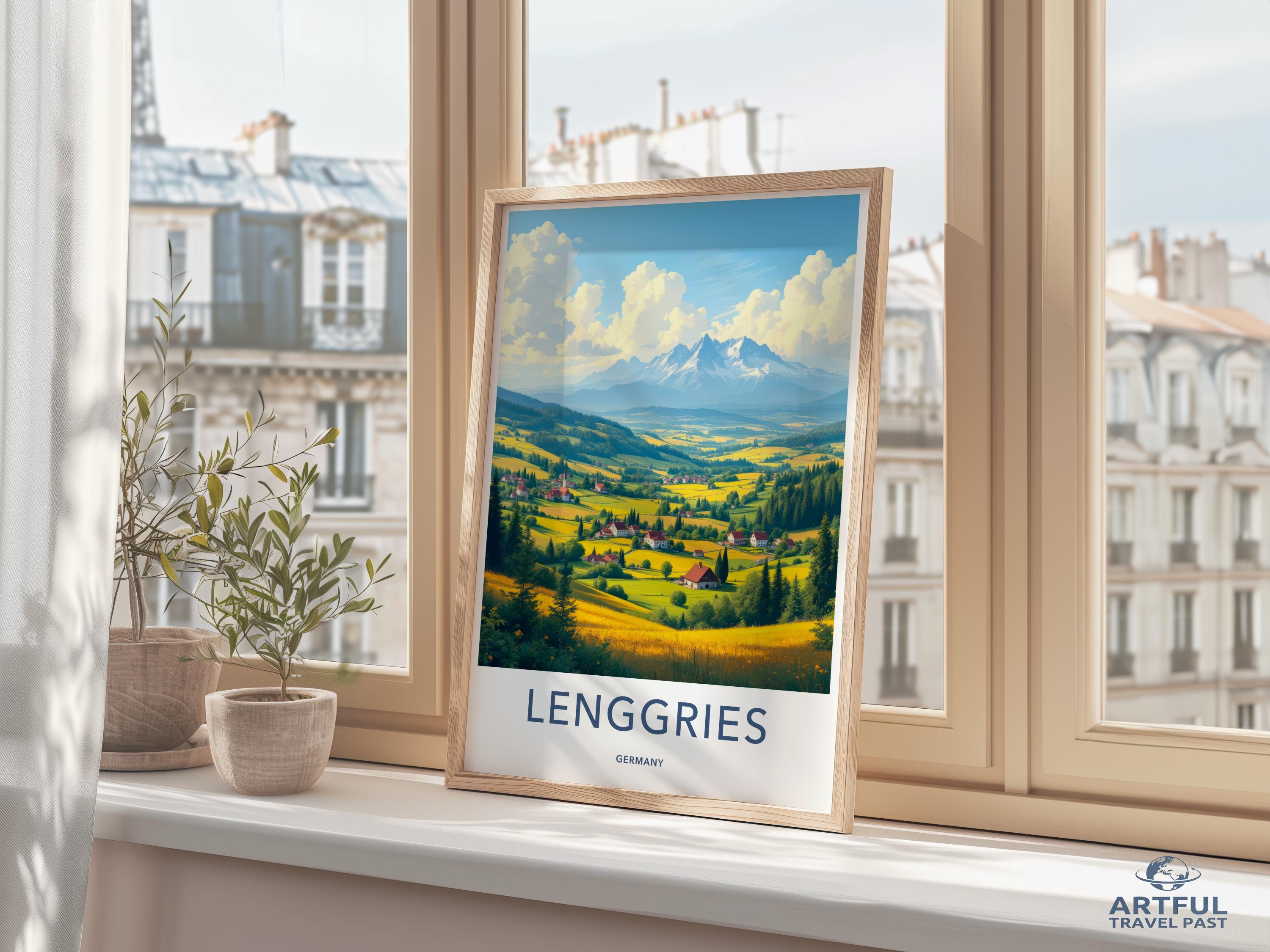 Lenggries Germany Travel Poster, Vibrant Wall Art Print, Scenic