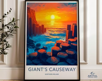 Giant&#39;s Causeway Northern Ireland Sunset Wall Art Print, Coastal Home Decor, Landscape Photography, Scenic Poster, Travel Gift