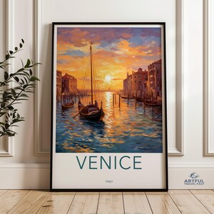 Venice Wall Art, Italy Sunset Boating, Romantic Venice Cityscape, Canal View Decor, Venice Art Print, Venetian Sunset Poster, Travel Gift