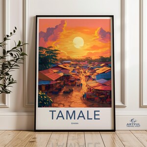 Stunning Tamale Cityscape Wall Art, Ghana Market Sunset Print, Vibrant African Scenery Poster, Colorful Landscape Artwork Decor