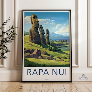 Easter Island Moai Statues Framed Poster, Rapa Nui Scenic Wall Art, Polynesian Cultural Artwork, Historic Chilean Landmark Decor