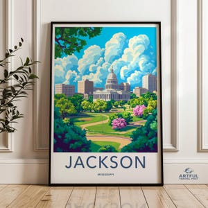 Jackson Mississippi wall art, Jackson skyline print, Mississippi capitol artwork, Jackson cityscape poster, colorful Jackson decor