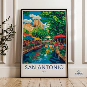 San Antonio Wall Art, Texas Riverwalk Poster, Colorful Cityscape Print, Urban Landscape Decor, Vibrant City View Artwork