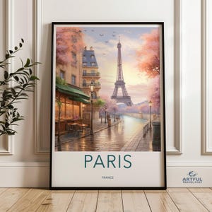 Vintage Paris Wall Art Print Eiffel Tower Autumn Decor French Cafe Scene Poster Romantic Cityscape Artwork Parisian Travel