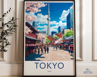 May include: A colorful illustration of Tokyo, Japan, featuring a cityscape with a tall tower, cherry blossoms, and traditional Japanese architecture. The text "TOKYO" and "JAPAN" are displayed at the bottom of the image.