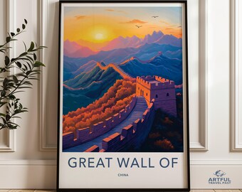 Great Wall of China Wall Art, Sunset Landscape Print, Great Wall Poster, China Travel Poster, Scenic Wall Decor, Nature Wall Art