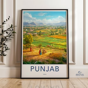Punjab India Wall Art, Village Scene Painting, Indian Culture Art Print, Rural Landscape Art, Farm Field, Home Decor, Travel Poster, Wall