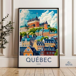 Quebec City Wall Art, Canada Travel Poster, Colorful Cityscape Print, Charming Quebec Architecture Decor, Vacation Souvenir Artwork