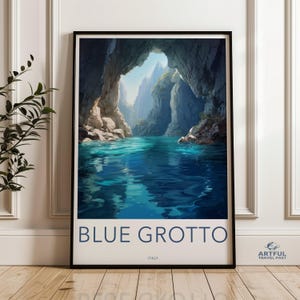 Blue Grotto Italy Wall Art, Scenic Landscape Print, Travel Photography Poster, Nature Artwork Decor, Coastal Cave Scene