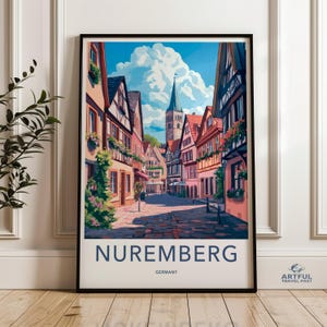 Nuremberg Germany Wall Art Print, Travel Poster, Vintage Style Home Decor, European Cityscape, Colorful Street Artwork