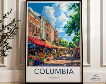 Columbia South Carolina Wand Kunst, Stadt Markt Druck, Reise Poster, Souvenir Geschenk, Wahrzeichen des Bundesstaates, USA, Wand Dekoration, Wohnkultur, Kunstwerk