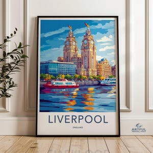 Liverpool Cityscape Wall Art, River Mersey Sunset Print, Iconic UK Landmark Decor, Modern Home Office Decor, Travel Poster