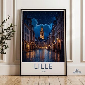 Lille Wand Kunst, Nacht Stadtbild Druck, Frankreich Reise Poster, Sternenhimmel Kunst, Europäische Stadt Wanddekoration, Street Ansicht Kunstwerk