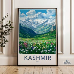 Kashmir India Mountain Landscape Wall Art, Beautiful Nature Print, Colorful Floral Meadow Decor, Scenic Nature Painting for Home