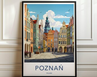Poznan Poland Wall Art, Travel Poster, European Cityscape, Historic Architecture, Colorful Buildings Print, Home Decor