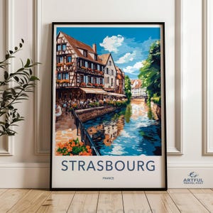 Straßburg Wandkunst, Frankreich Stadtlandschaft Kunstwerk, Bunte Gebäude Illustration, Reise Dekor, Landschaftsposter