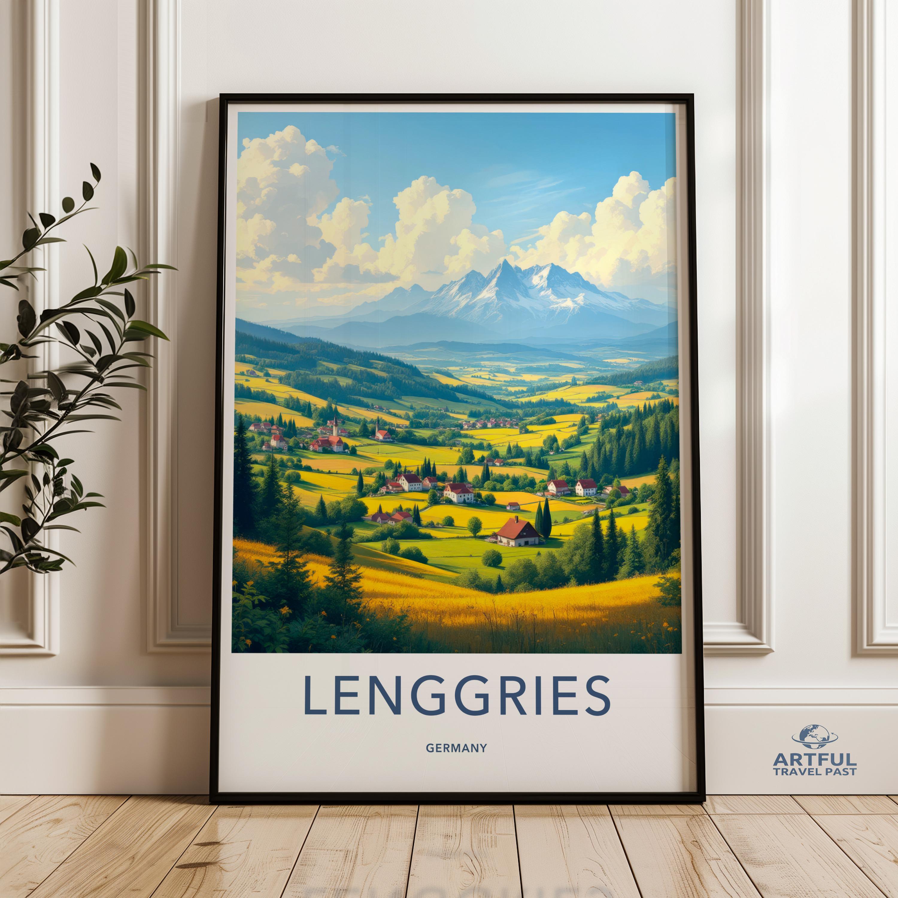 Lenggries Germany Travel Poster, Vibrant Wall Art Print, Scenic