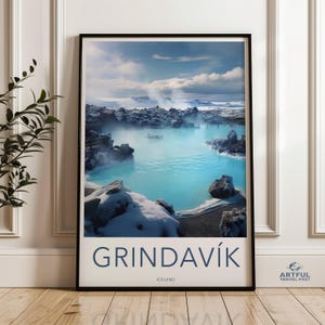 Arte murale di Grindavik, Islanda, stampa della Laguna Blu, poster panoramico dell'Islanda, opera d'arte di paesaggi nordici, decorazione per fotografie di viaggio