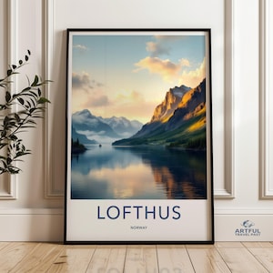 Lofthus Norway Travel Poster, Scenic Wall Art, Beautiful Norway Landscape Print, Vintage Travel Decor, Norwegian Coastal Scenery