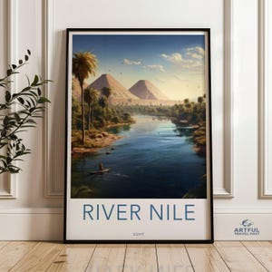 Fluss Nil Ägypten Wand Kunst Druck, Antike Landschaft Poster, Historisches Dekor, Kulturelle Sehenswürdigkeiten Dekoration, Pyramide Landschaft Kunstwerk