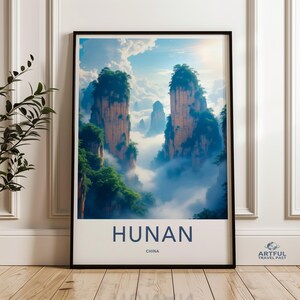 Hunan China wall art, Mountains and clouds print, Scenic landscape poster, Beautiful nature photo art, Travel destination decor