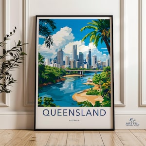 Queensland City Skyline Wall Art, Modern Australia Travel Poster, Colorful Queensland Print, Decorative Home Decor, Urban Landscape Art