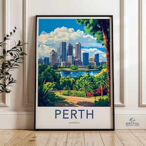 Perth Australia Wall Art, Perth Cityscape Poster, Scenic Perth Print, Modern Perth Decor, Australian Skyline Artwork, Nature in Perth