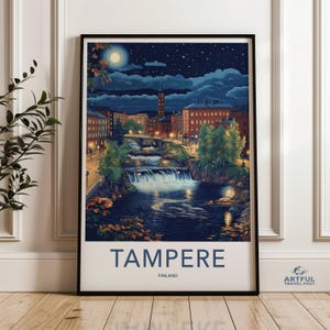 Tampere Finland Night Scene Poster, Cityscape Wall Art, Finnish Urban Landscape Print, Starry Sky Artwork, Room Decor