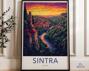 Sintra Portugal Print, Scenic Wall Art, Colorful Landscape Poster, Travel Art Print, European Sunset Decor, Vintage City Artwork