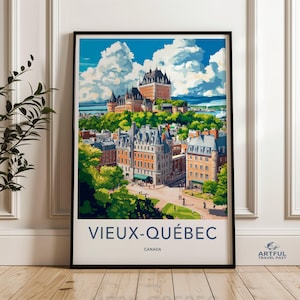 Vintage Vieux Quebec Canada Wall Art, Old Quebec City Skyline Poster, Canadian Travel Decor, Historical Quebec Print