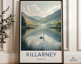 【いい！】ウォールアート　アイルランド キラーニー国立公園のウォールアート、アイルランドのポスター、白鳥の