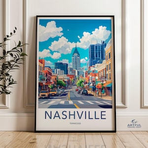 Nashville Wall Art Print, Cityscape Poster, Tennessee Home Decor, Skyline Artwork, Urban Scene Illustration, Downtown Street View