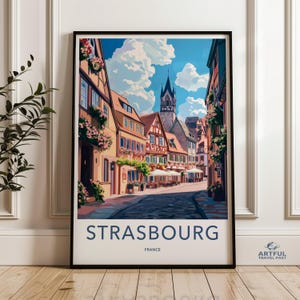Impression d'art mural Strasbourg, affiche colorée de Strasbourg France, décoration de rue pittoresque de Strasbourg, art du paysage urbain européen