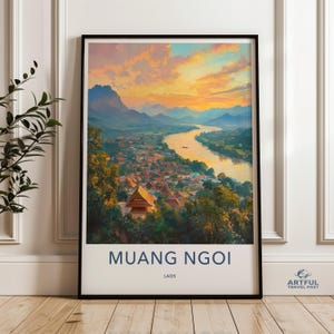 Muang Ngoi Laos Wall Art Print, Scenic Laos Landscape Decor, Travel Poster, Mountain Village Artwork, Unique Home Decor Gift