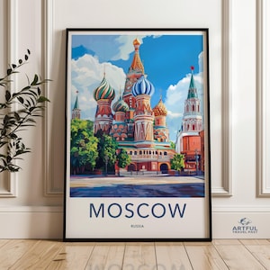 Moscow Wall Art, St Basil&#39;s Cathedral Print, Russia Travel Poster, Moscow Cityscape Art, Colorful Moscow Decor