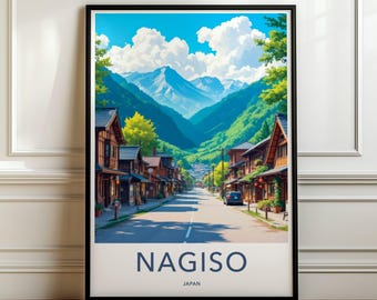 Lámina decorativa de Nagiso, Japón. Póster de un pintoresco pueblo de montaña. Decoración para el hogar con temática rural japonesa. Arte mural de fotografía de viajes. Paisaje natural.