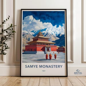 Samye Monastery Wall Art Print, Tibetan Temple Decor, Himalayan Landscape Poster, Spiritual Buddhist Monastery Artwork, Meditation Room